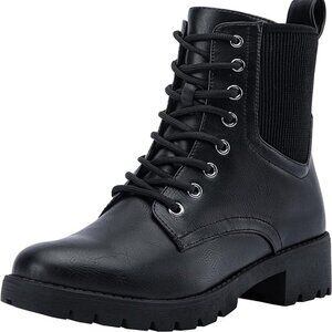 Vepose 916 Black Combat Boots, size 8, lace-up with zipper